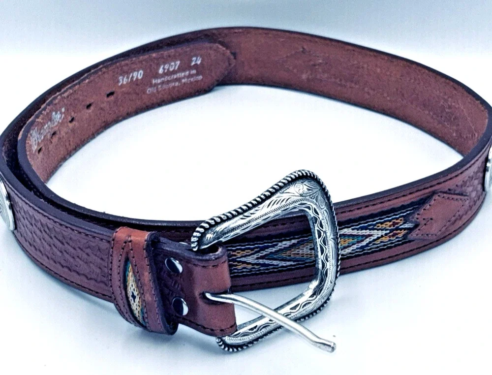 Wrangler Western Top Grain Leather Belt Handcrafted Sonora Old Mexico Mens 36/90